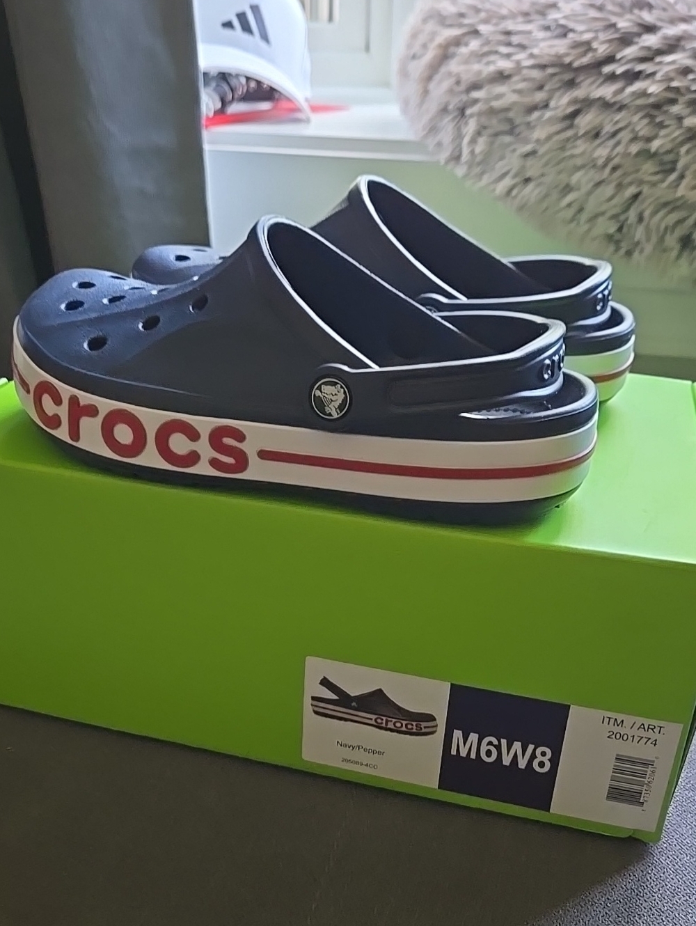 CROCS Unisex Navy Clog with Red and White Trim M6W8